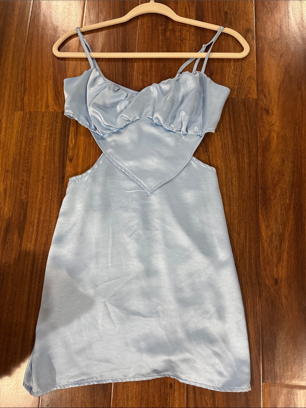 Satin Cutout Slip Dress - Light Blue